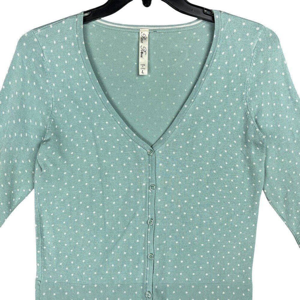Pina Rossi Sweater Womens L Green Cardigan Polka Dot Button‎ Up Modern Classic